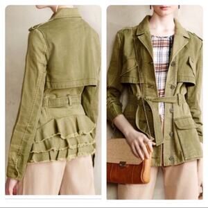 Hei Hei Olive Green Ruffle Back Jacket Anthro